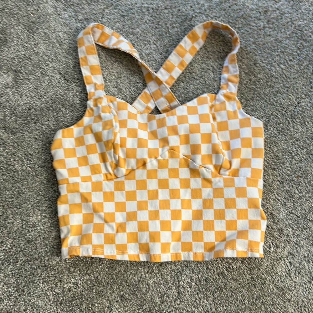 Yellow and white checkered women’s hollister tank top size extra small